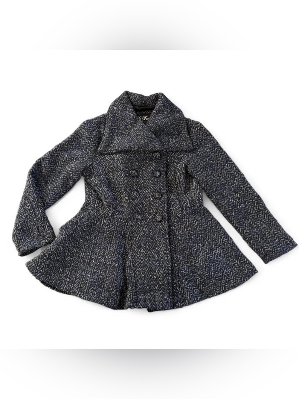Vintage Y2K Me Jane Herringbone Tweed Peplum Coat Jacket - Blue/Black - Size L